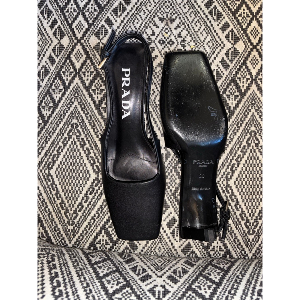 RARE Prada Authentic Quiet Luxury Black Nappa Leather Heels Slingback EU36 US6 - Picture 8 of 8